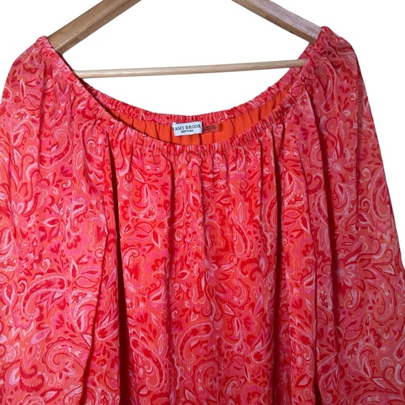 RAMY BROOK Printed Sicily Blouse Paisley Floral Orange Off Shoulder M - Picture 5 of 9